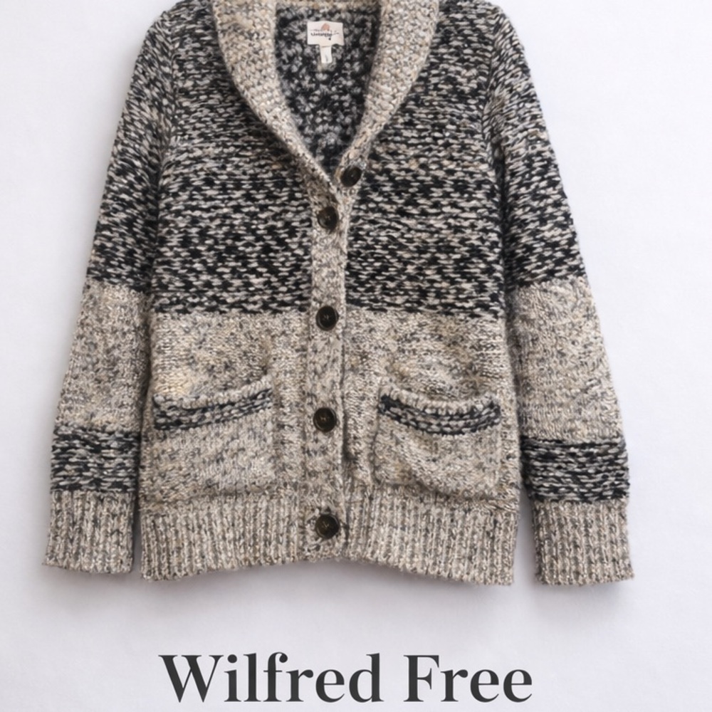 Wilfred Free Aritzia Nordic Fair Isle Chunky Knit Cardigan Small Gray Cottagecor